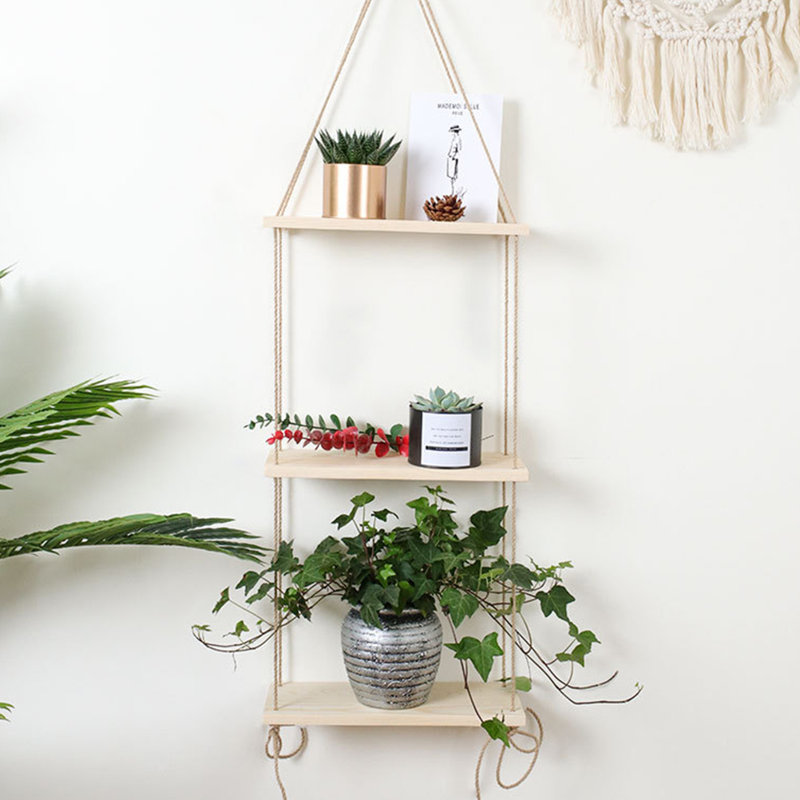 Gracie Oaks Nordic Style Wall Hanging Flowerpot Rack Plant Pot Shelf Home Hanging Decor